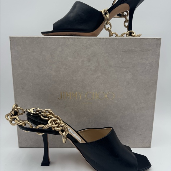 JIMMY CHOO
Sae 90 chain-embellished leather slingback sandals size 9 - Picture 4 of 16